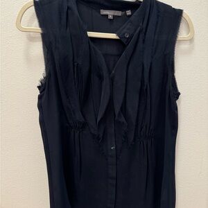 Vince navy blue silk short sleeve button down blouse, size 6